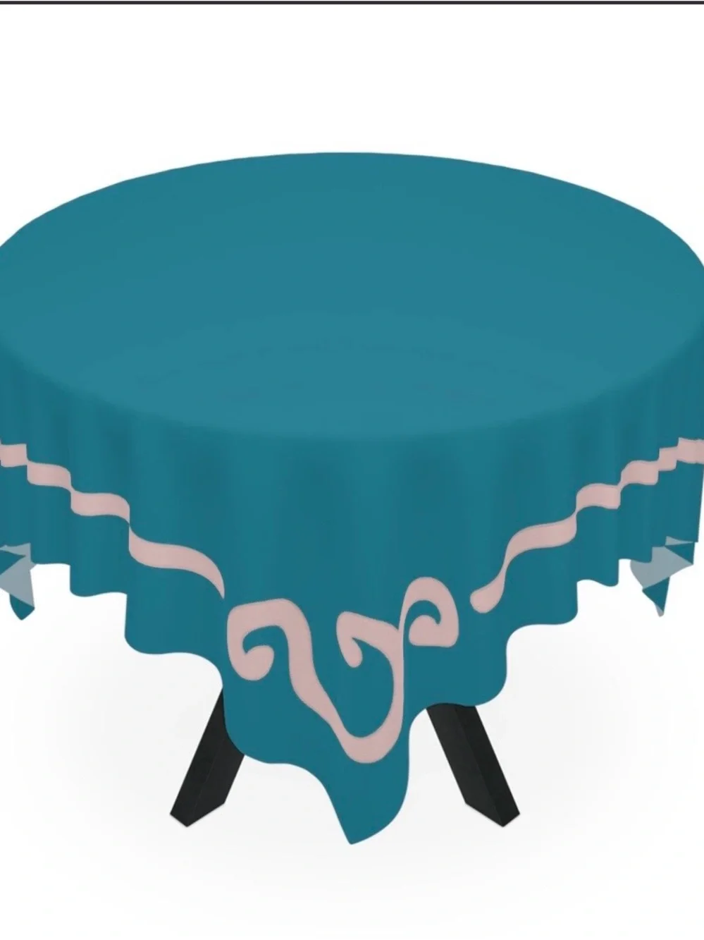 Teal Tablecloth with Pink Trim Accent